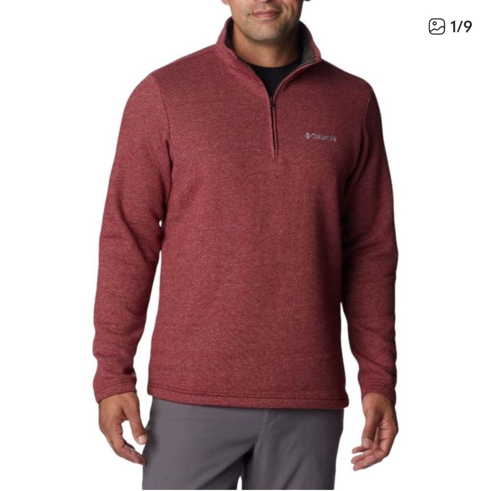 Columbia Men’s Heather Red 3/4 Zip-Up Sweater-XL - Picture 1 of 4